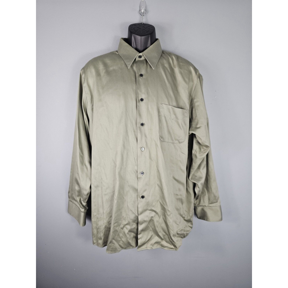 Geoffrey Beene Mens Fitted Wrinkle Free Sateen Dress Shirt SIZE 17.5 34/35